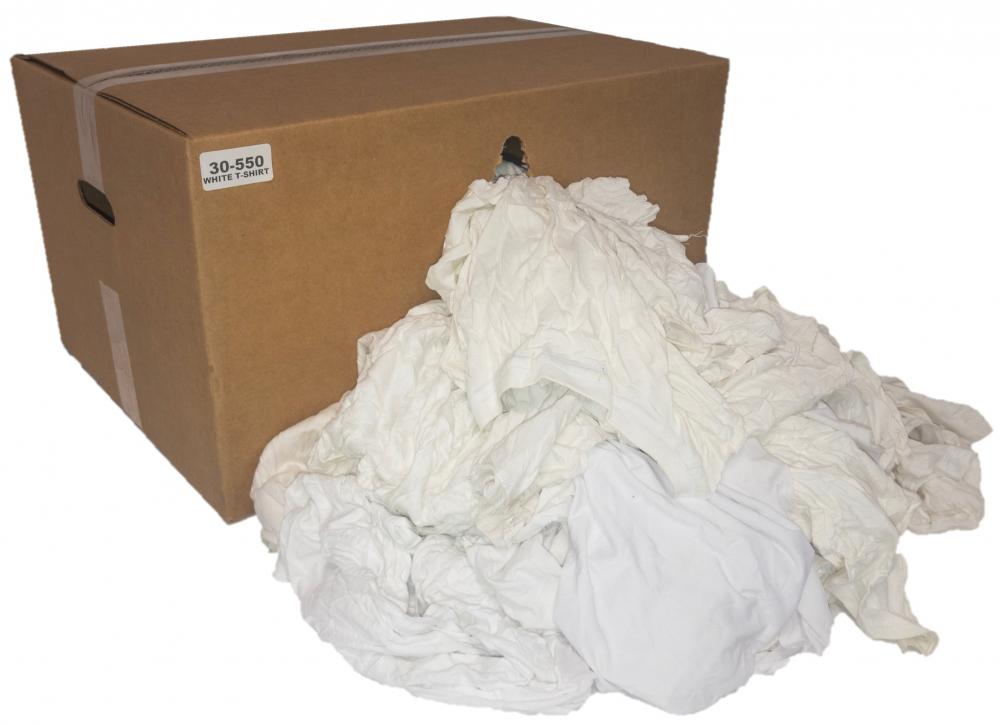 WHITE RECYCLED T-SHIRT RAGS 25 LB BOX - Rags & Towels